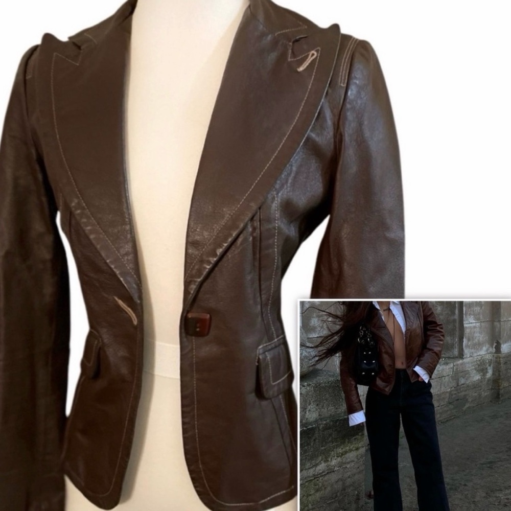 SOLD!
NWT Costa Blanca Cuervo XS Brown Leather corset style Blazer